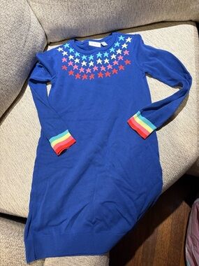 Place Royal Blue Star Yoke Knit Dress with Rainbow Cuffs